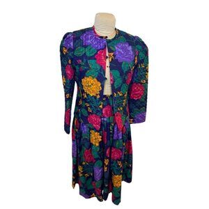 Possibilities Floral PrintJacket/Skirt Quilted Jacket Midi Skirt Sz. 7/8 Brunch